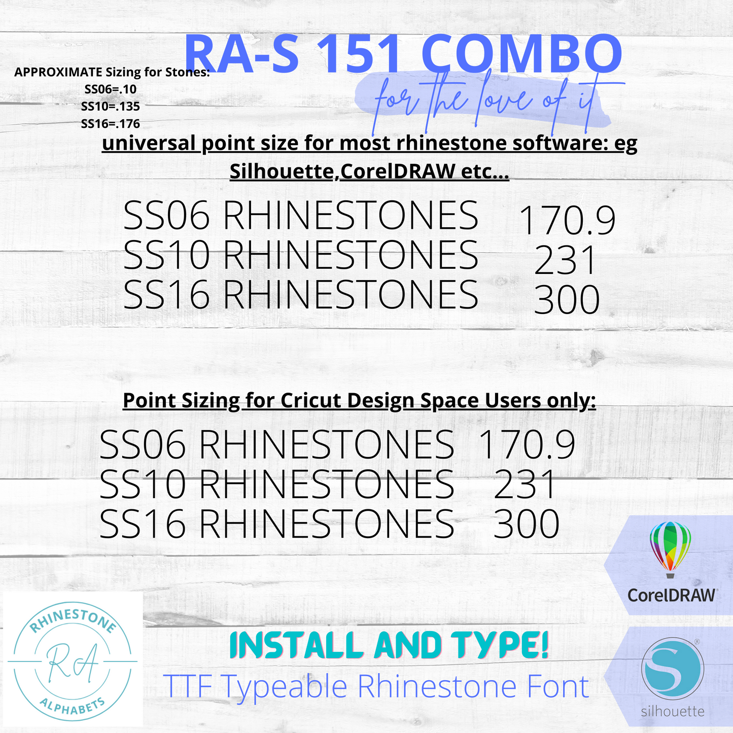 RA-S 151 Combo A Super TTF Rhinestone Font, 2 color!
