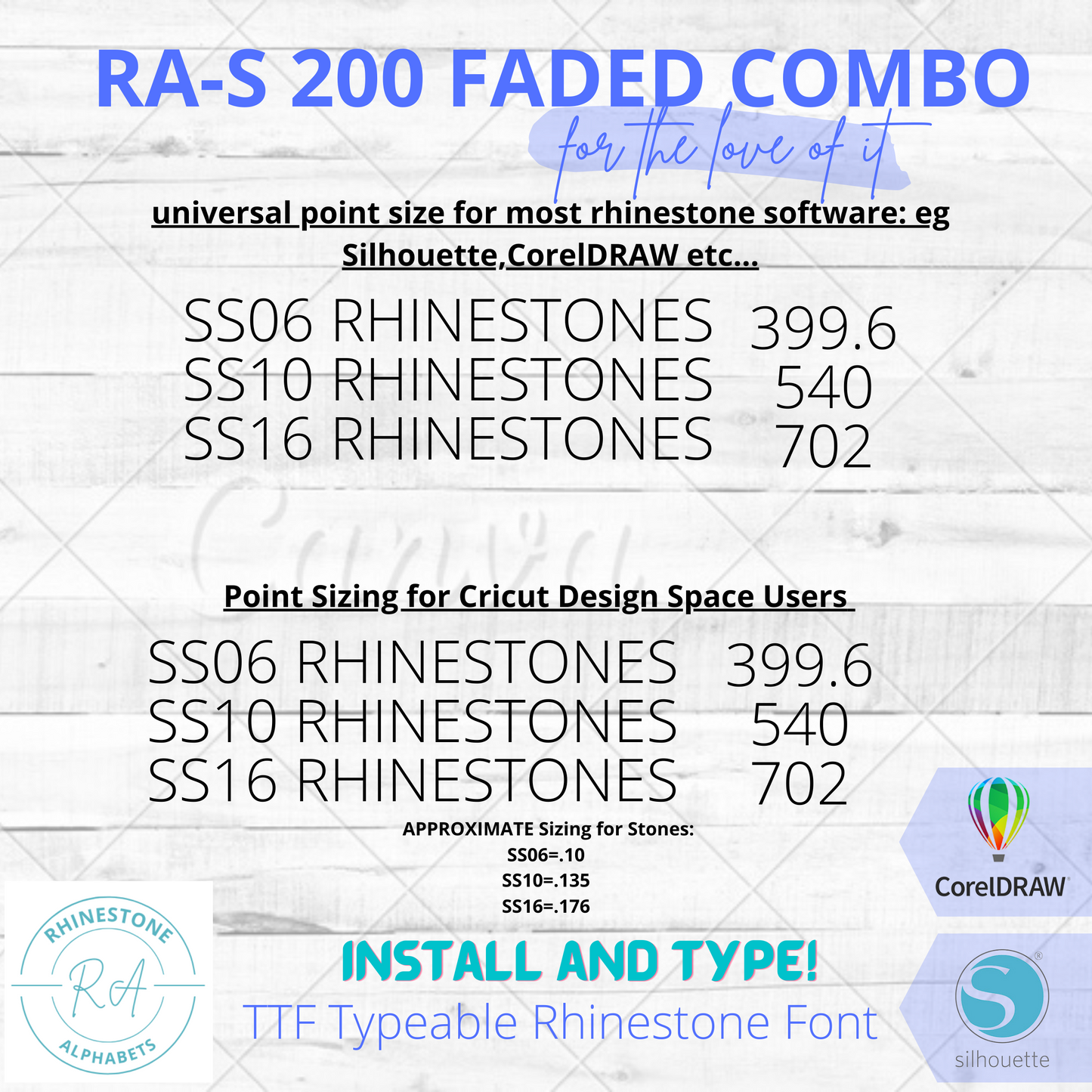 RA-S 200 Faded Combo TTF Rhinestone Font Faded Look