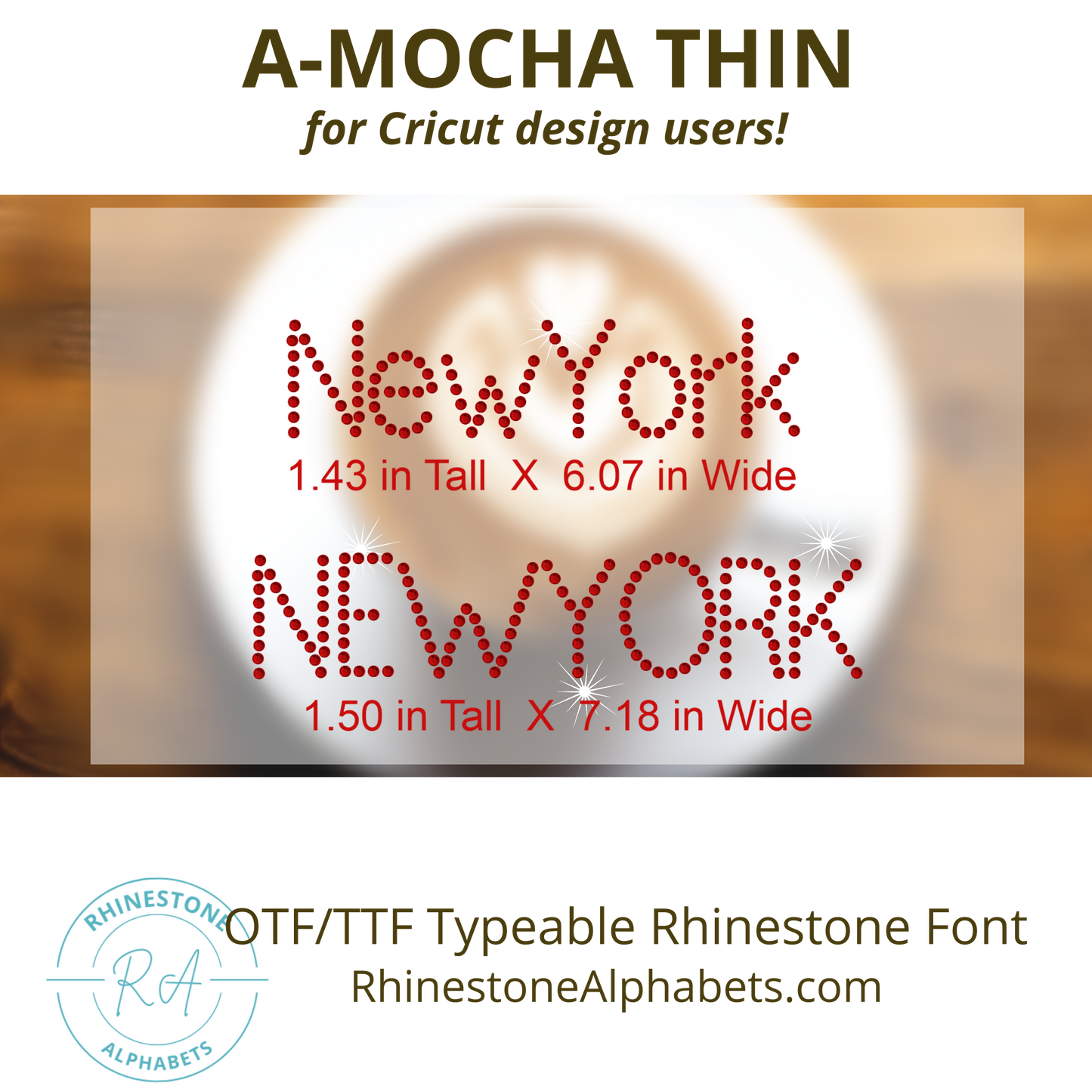 A-MochaThin: Cricut Sized TTF/OTF Rhinestone Font