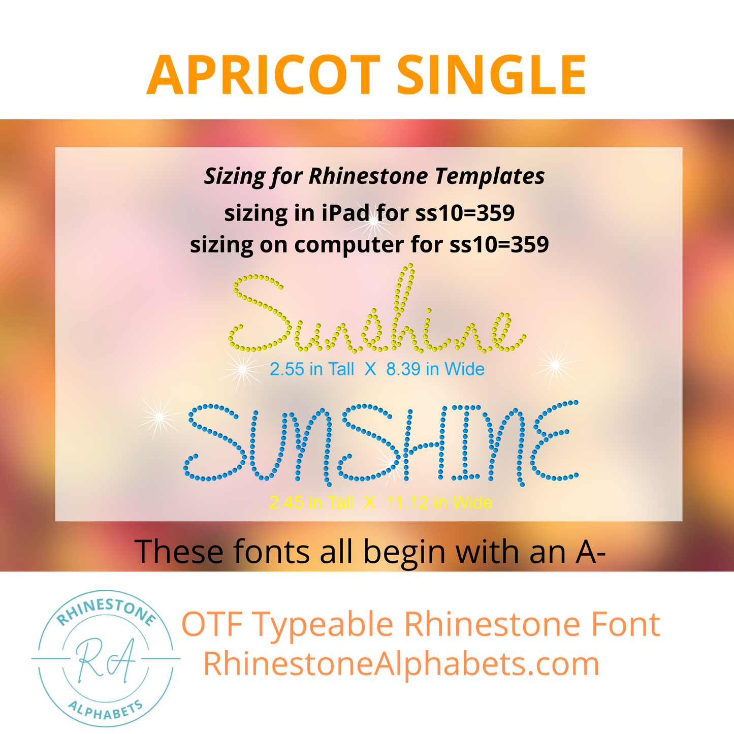 A-Apricot Single: Cricut Sized TTF/OTF Rhinestone Font