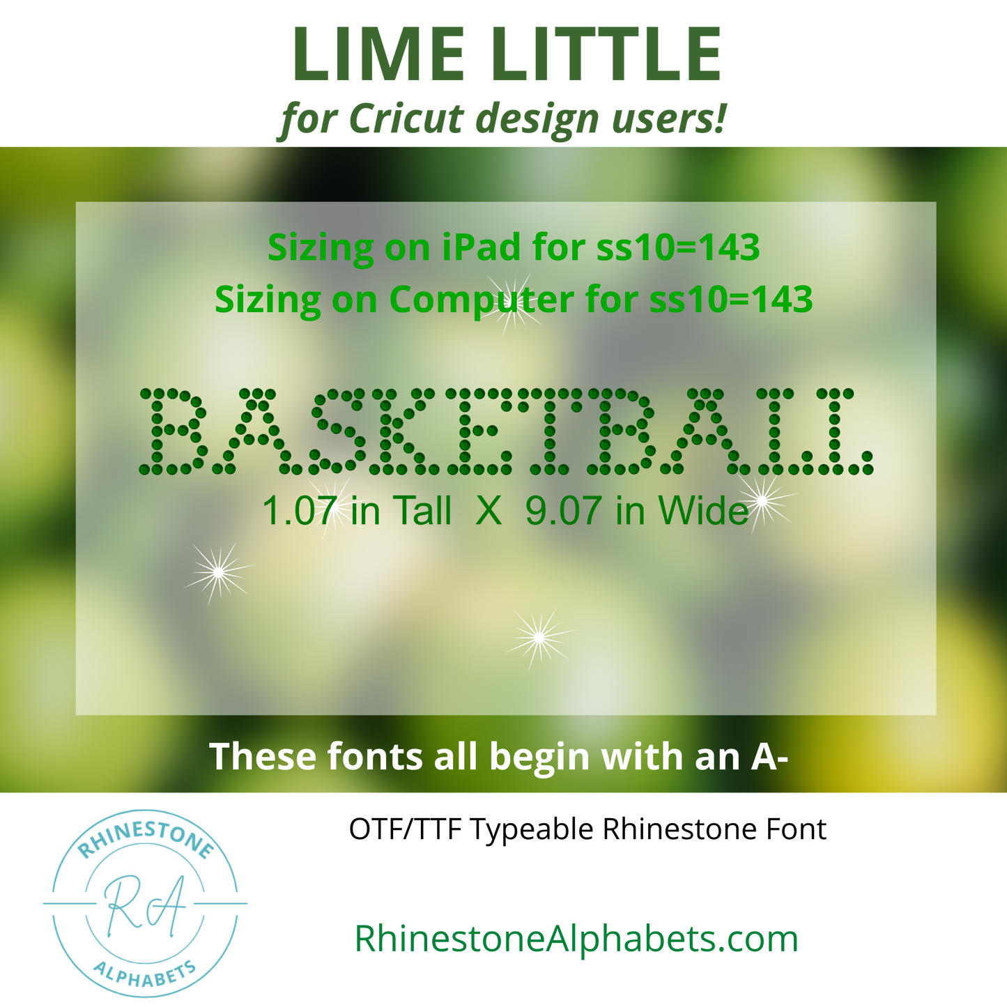 A-LimeSingle: Cricut Sized TTF/OTF Rhinestone Font