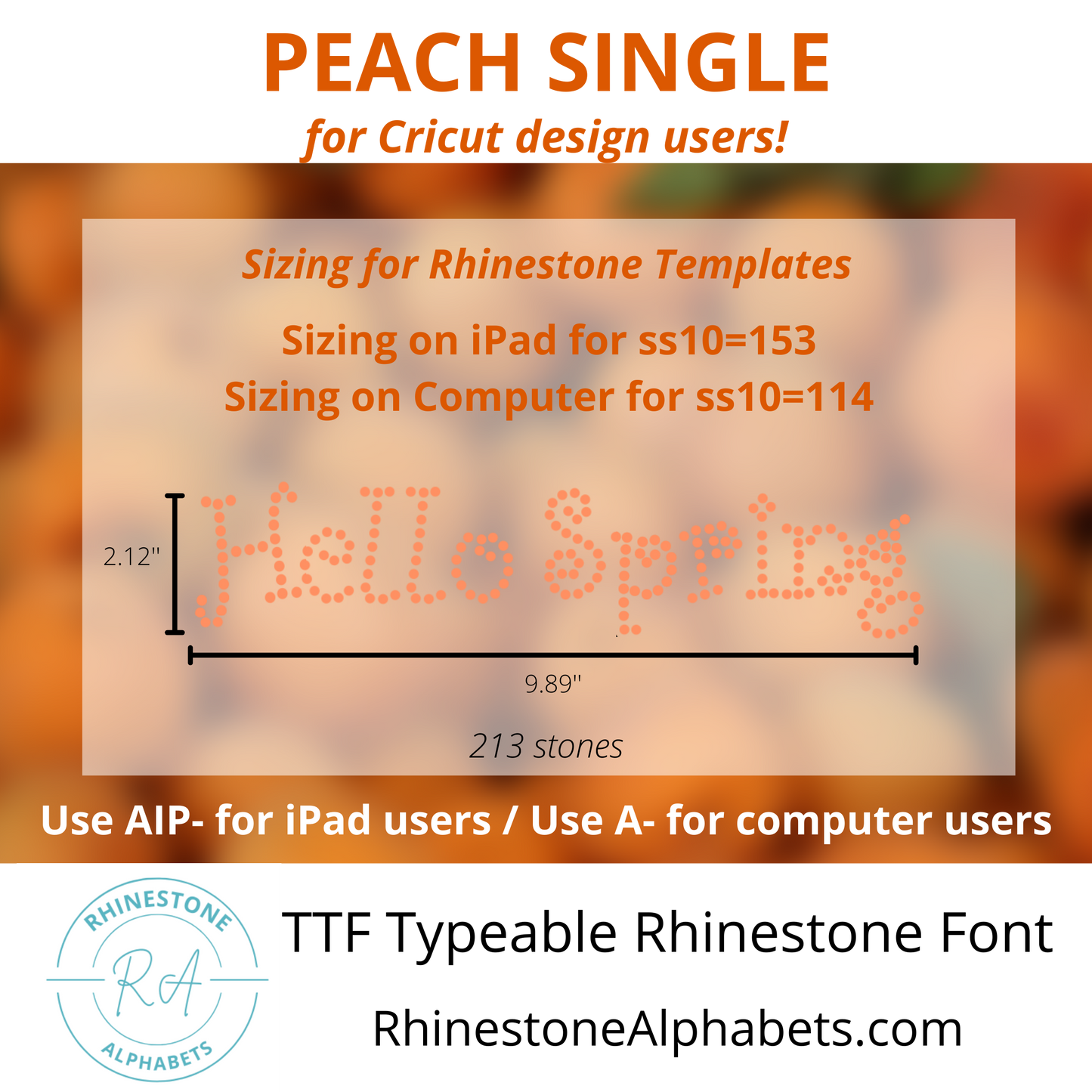 A-Peach Single : Cricut Sized TTF/OTF Rhinestone Font
