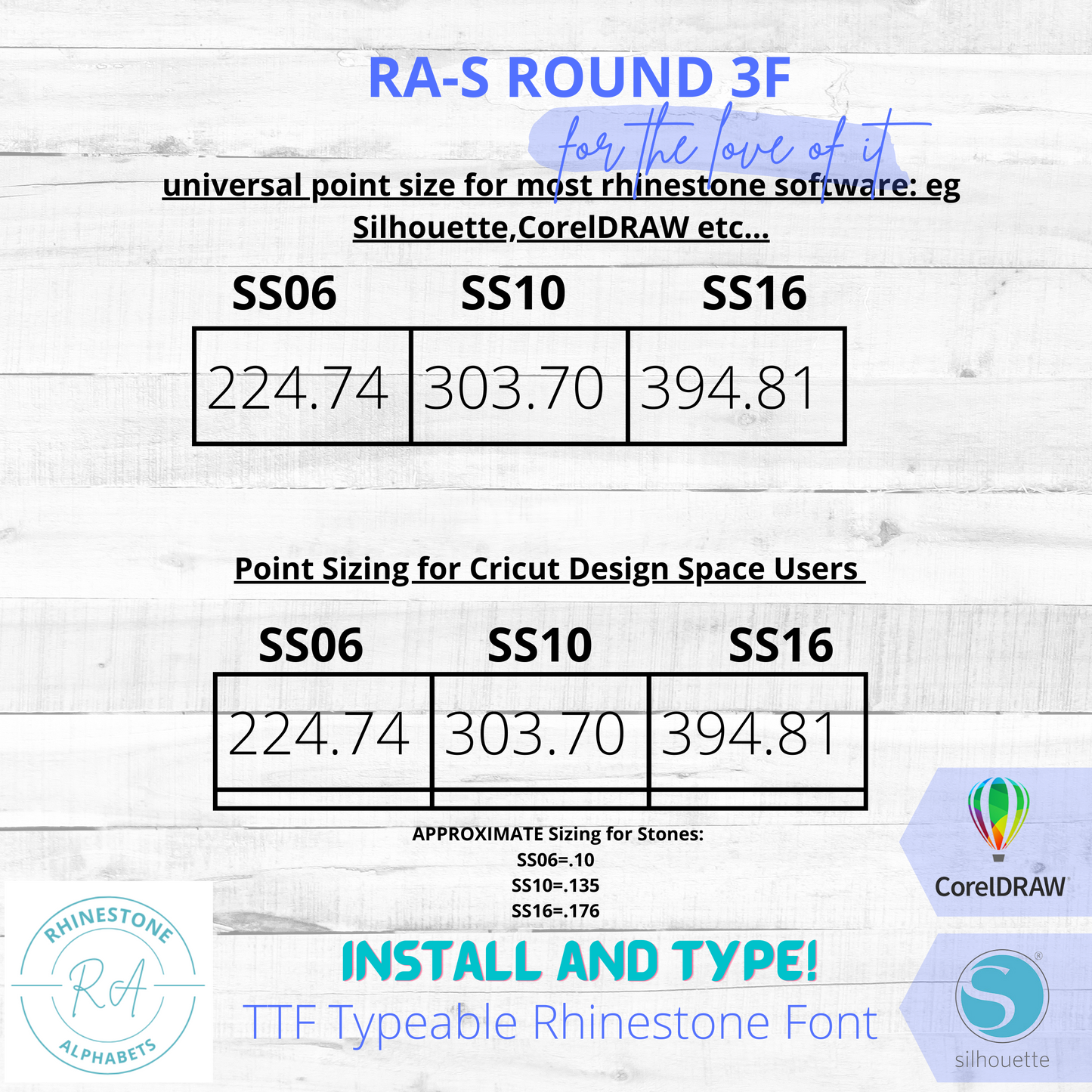 RA-S Round 3F TTF/OTF Typeable Rhinestone 2 color font