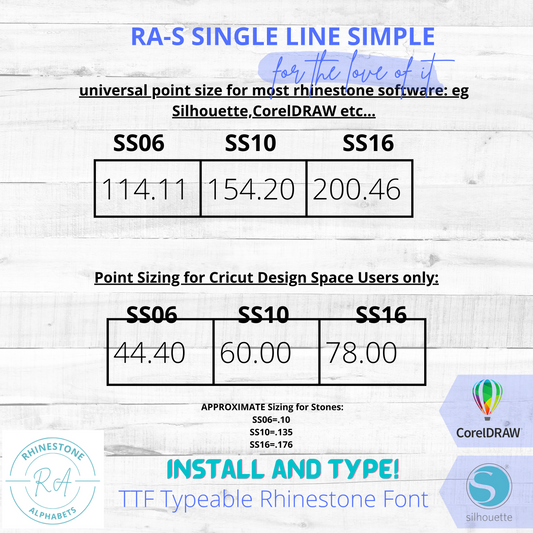 RA-S Singleline SImple :TTF Typeable Rhinestone Font