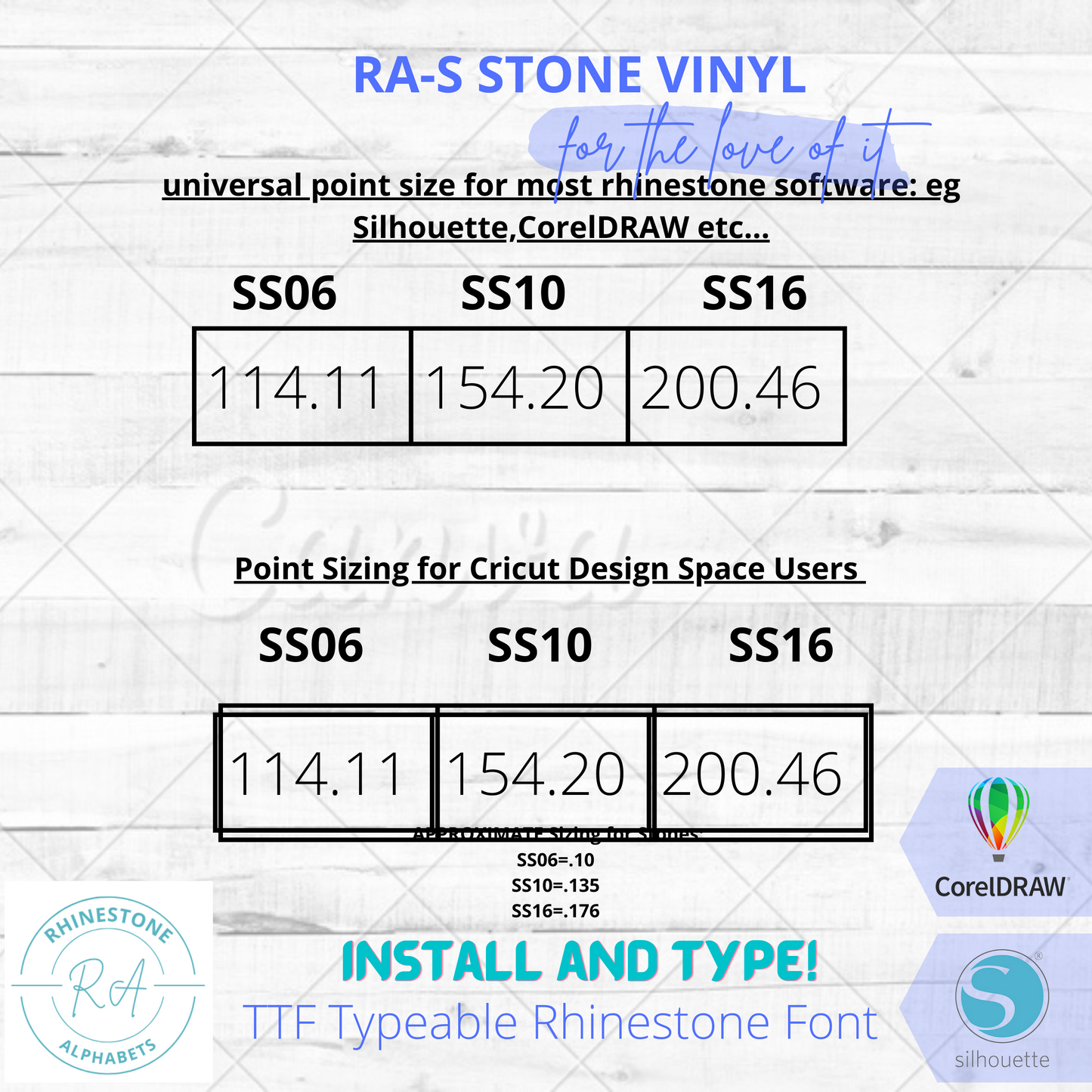 RA-S StoneVinyl Upper and Lower TTF Rhinestone/Vinyl Combo Font.