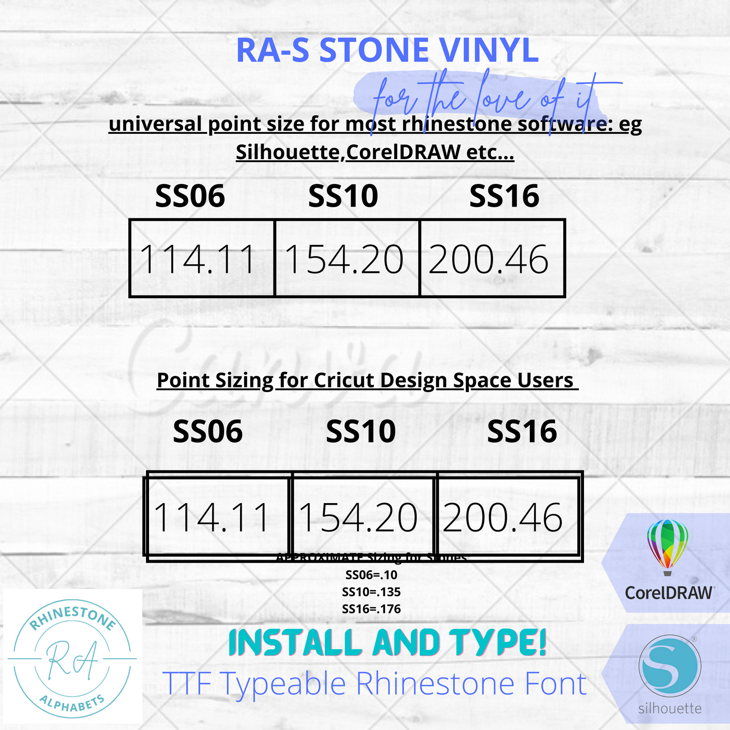 RA-S StoneVinyl Upper and Lower  TTF Rhinestone/Vinyl Combo Font.