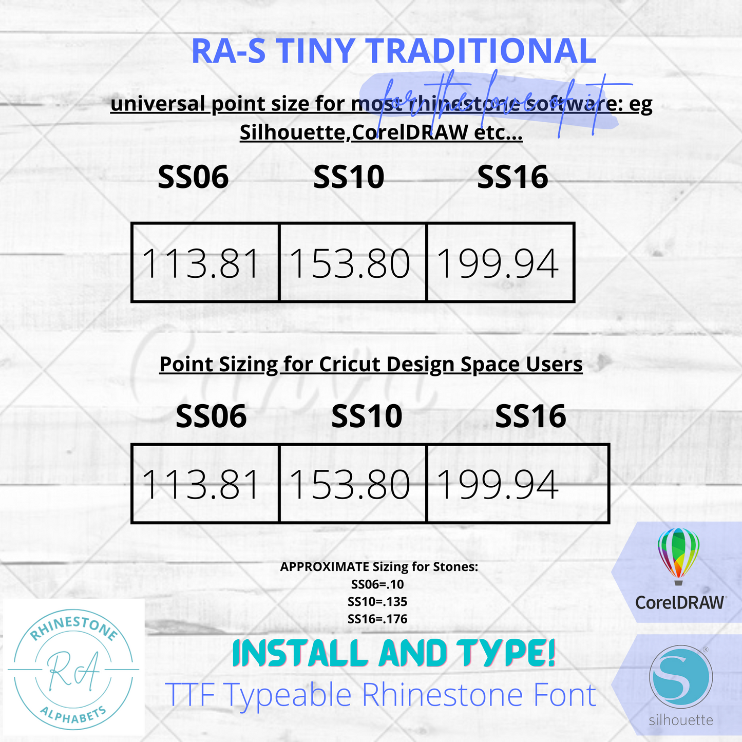 RA-S Tiny Traditional :TTF Typeable Rhinestone Font
