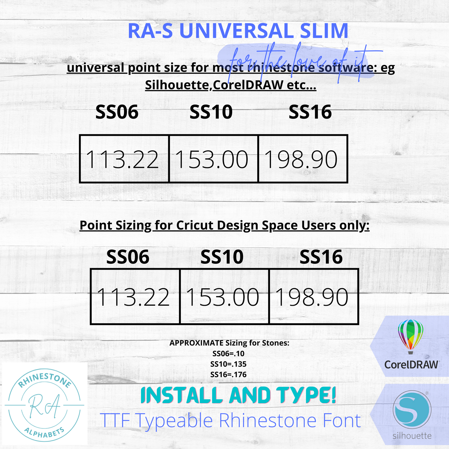 RA-S Universal Slim :TTF Typeable Rhinestone Font