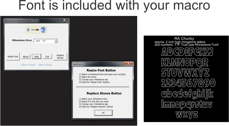RA Stone Sizer Macro with Font ,TTF Rhinestone Fonts & Rhinestone Designs