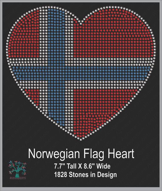 Norwegian Flag Heart ,TTF Rhinestone Fonts & Rhinestone Designs