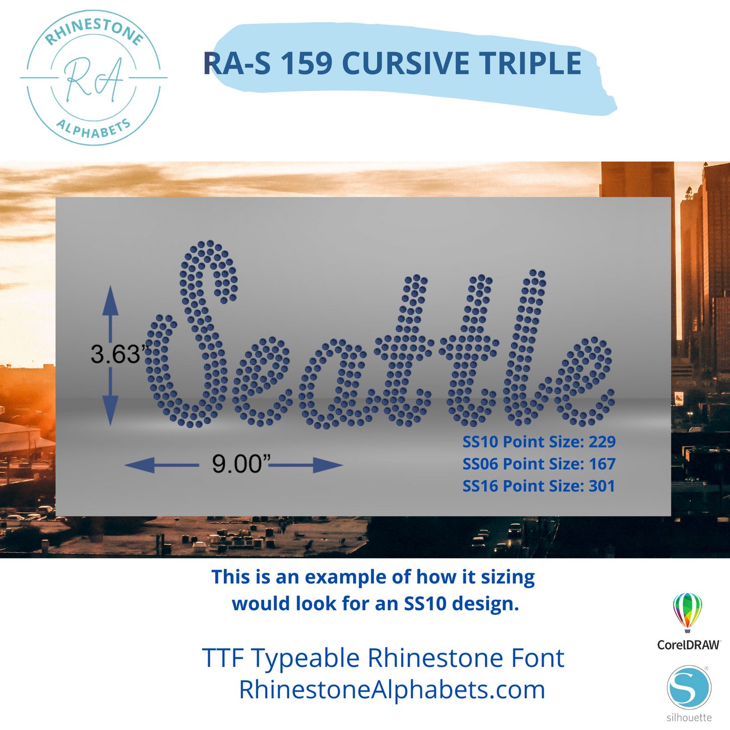 RA-S 159 Cursive Triple - RhinestoneAlphabets