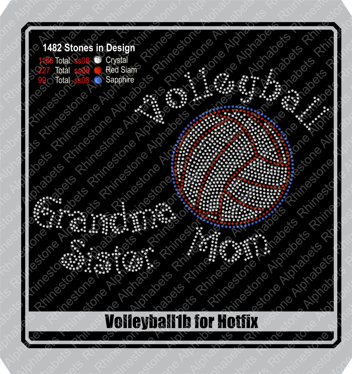 Volleyball 1a and b Hotfix DSG File Only! Rhinestone TTF Alphabets and Rhinestone Designs