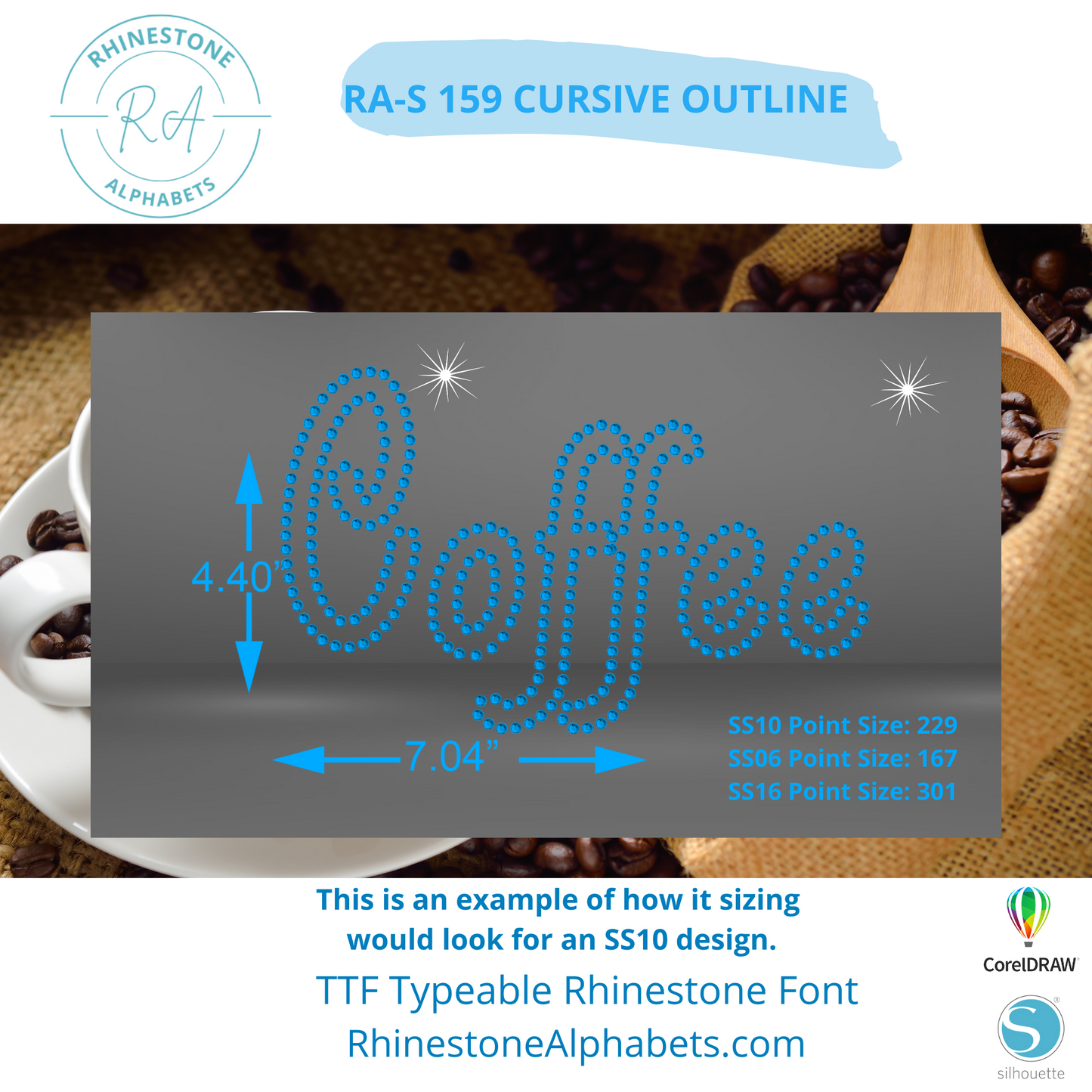 RA-S 159 Cursive Outline - RhinestoneAlphabets