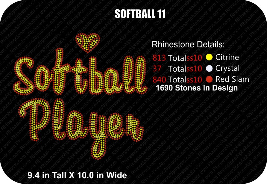 SOFTBALL 11 ,TTF Rhinestone Fonts & Rhinestone Designs