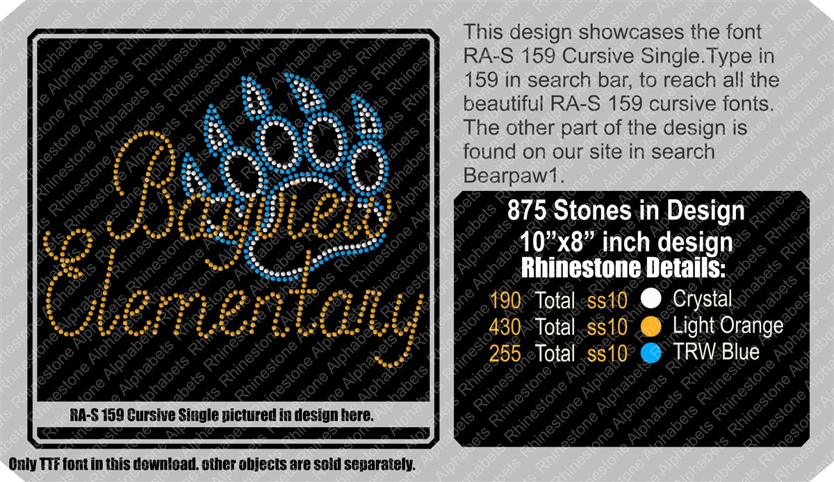 RA-S 159 Cursive Single ,TTF Rhinestone Fonts & Rhinestone Designs