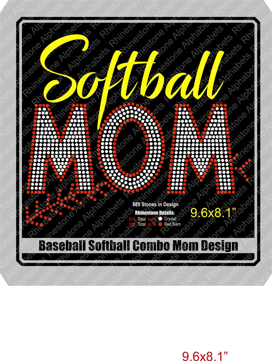 Baseball Softball Mom combo ,TTF Rhinestone Fonts & Rhinestone Designs