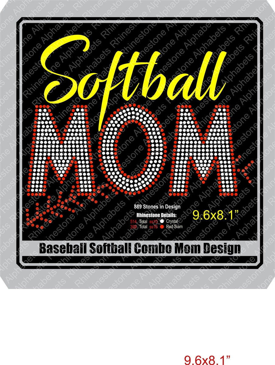 Baseball Softball Mom combo ,TTF Rhinestone Fonts & Rhinestone Designs