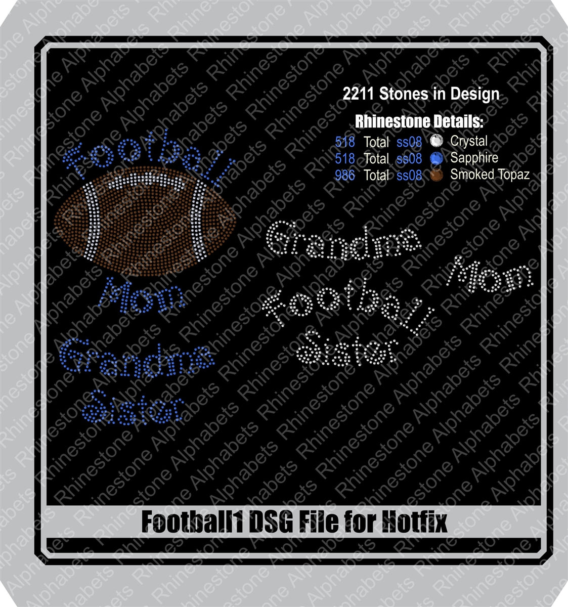 Football 1 Hotfix DSG File Only! ,TTF Rhinestone Fonts & Rhinestone Designs