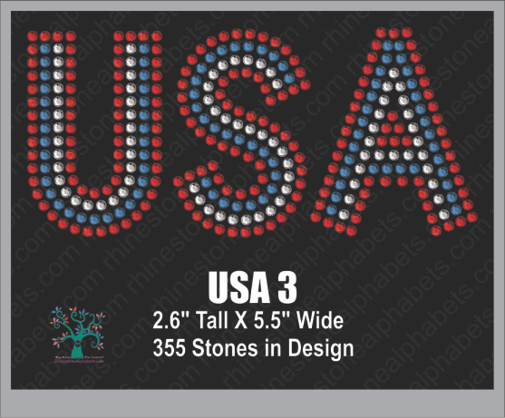 USA Word 3 Rhinestone TTF Alphabets and Rhinestone Designs