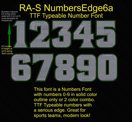 RA-S NumbersEdge6A ,TTF Rhinestone Fonts & Rhinestone Designs