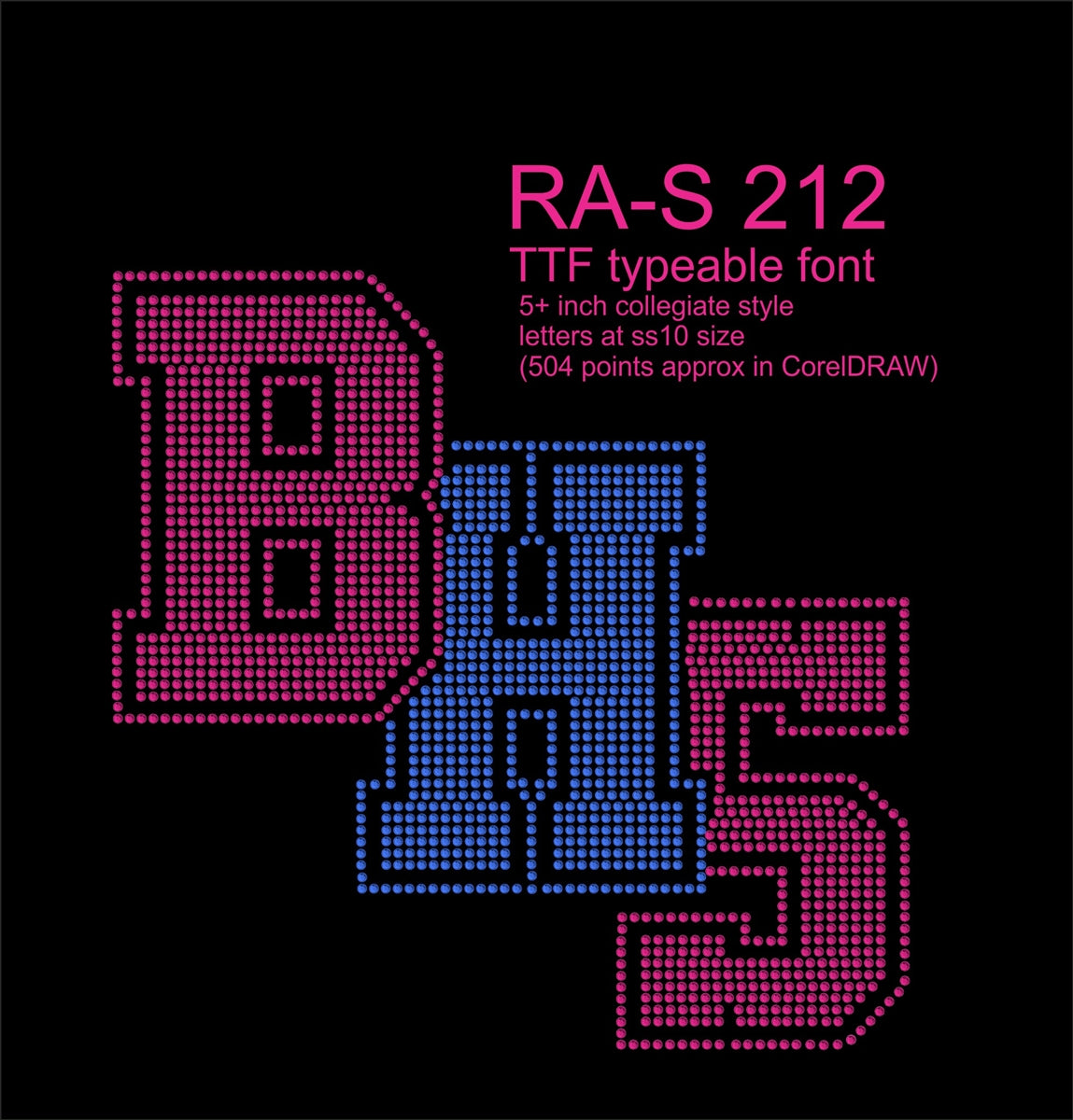 RA-S 212  TTF RHINESTONE COMBO FONT ,TTF Rhinestone Fonts & Rhinestone Designs