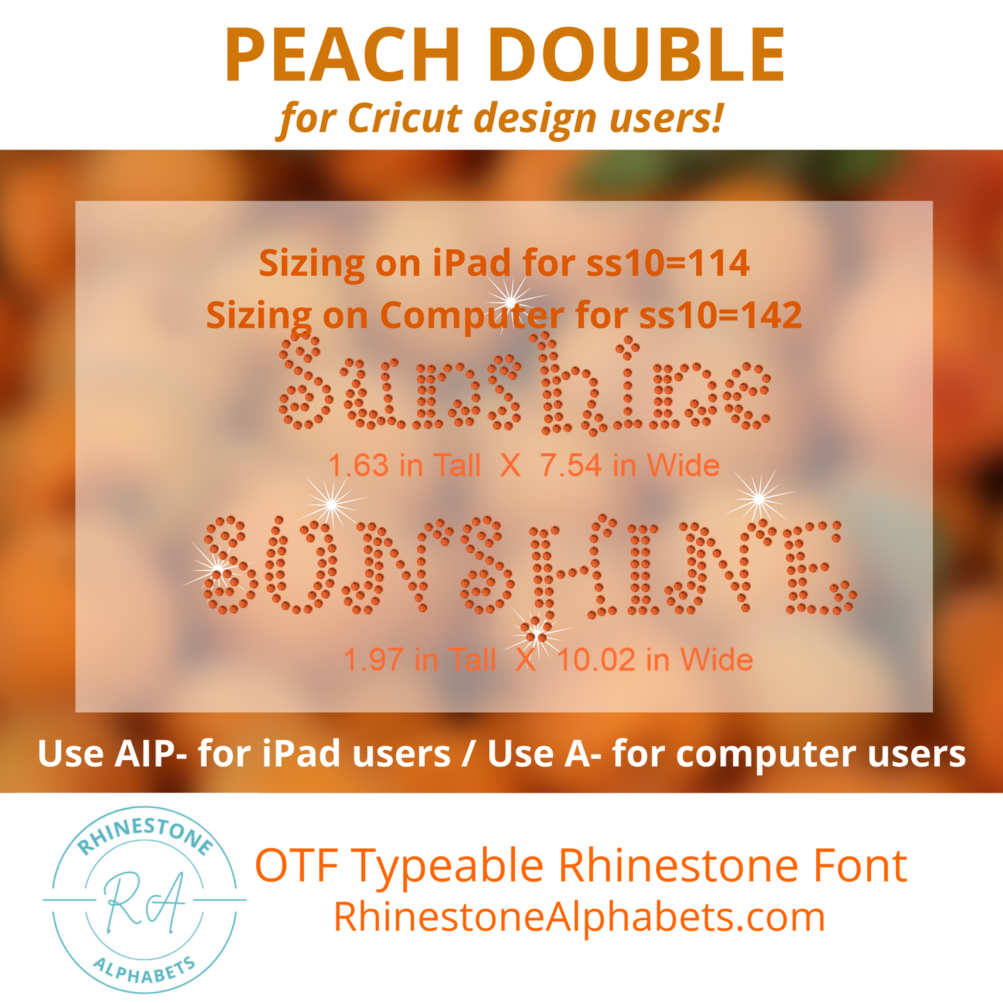 PeachDouble: Cricut Sized OTF Font - RhinestoneAlphabets