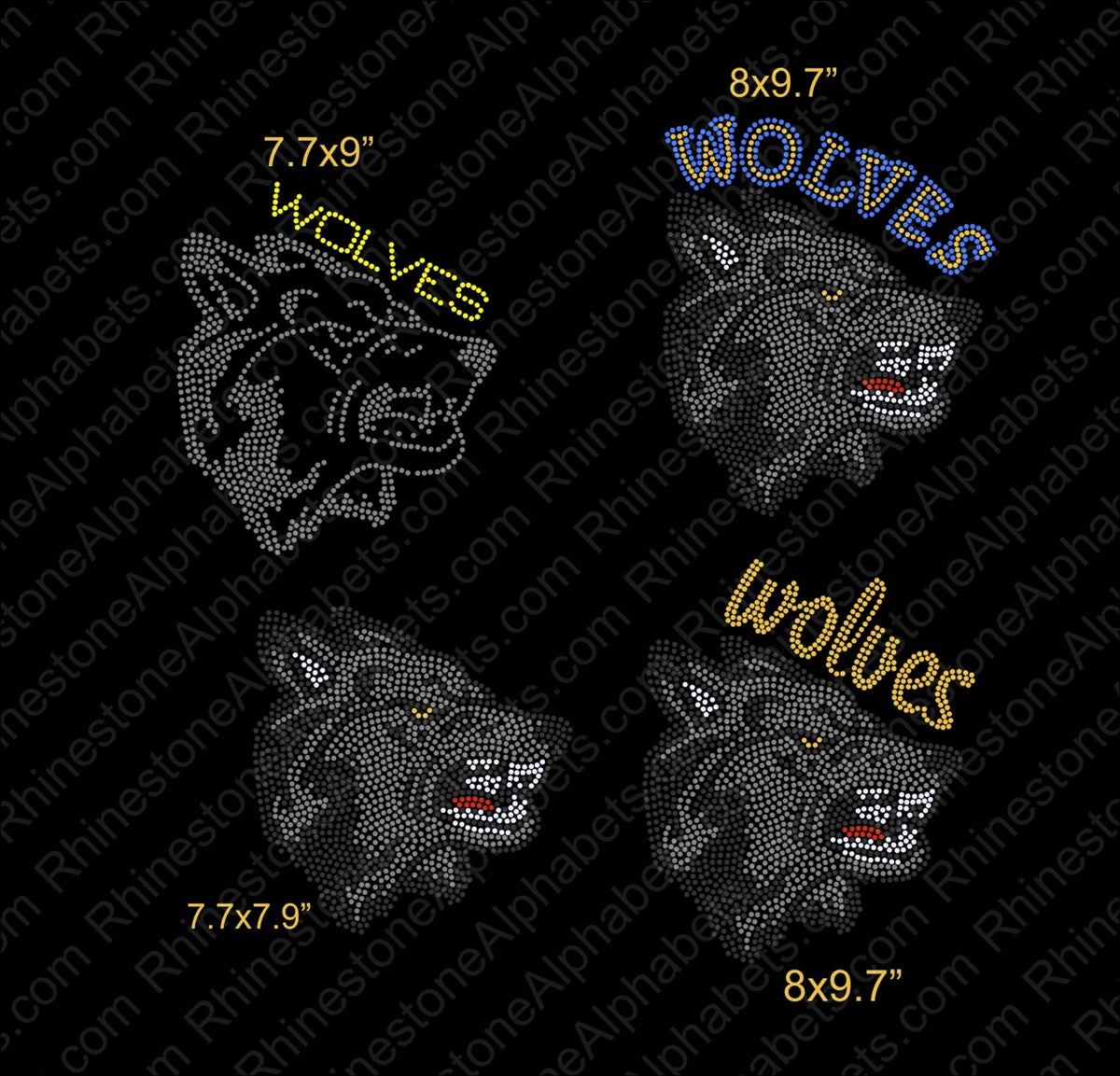 Wolves2 fullsize mascot Rhinestone TTF  Alphabets and Rhinestone Designs