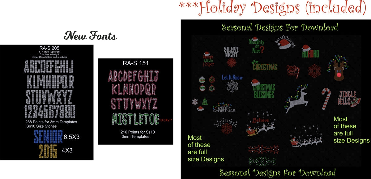 Holiday Deal 2 ,TTF Rhinestone Fonts & Rhinestone Designs