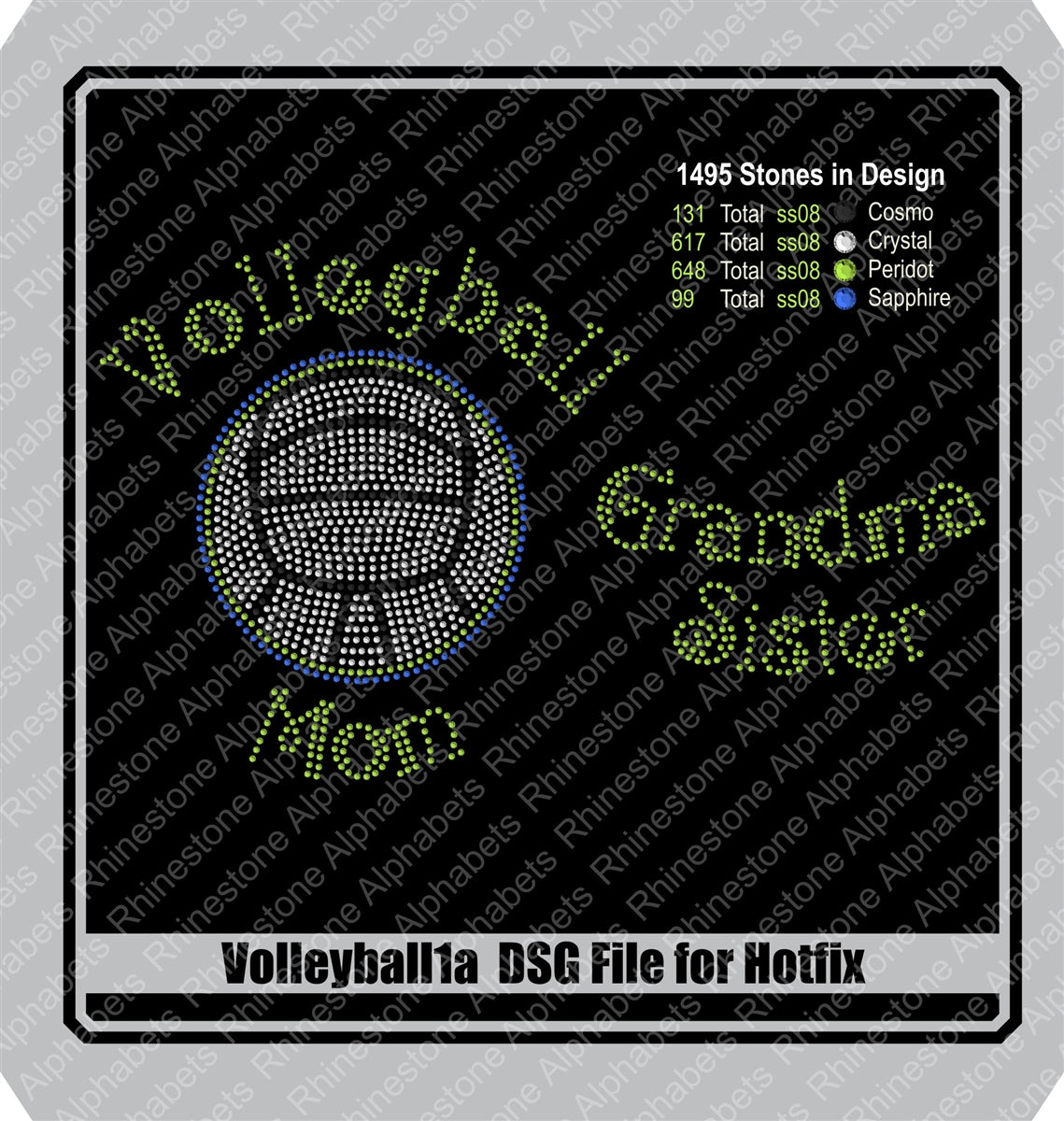 Volleyball 1a and b Hotfix DSG File Only! Rhinestone TTF Alphabets and Rhinestone Designs