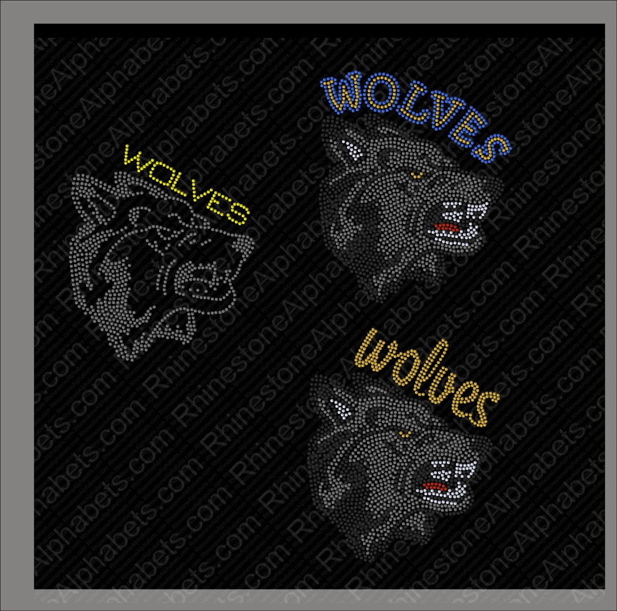 Wolves2 fullsize mascot Rhinestone TTF  Alphabets and Rhinestone Designs