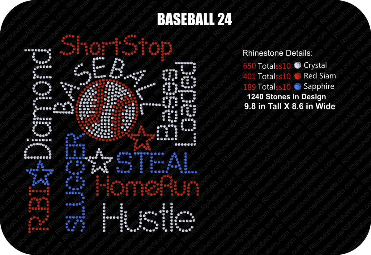 BASEBALL 24 ,TTF Rhinestone Fonts & Rhinestone Designs