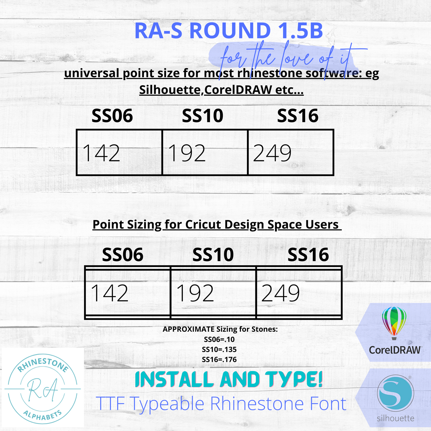 RA-S Round 1.5B:TTF Typeable Rhinestone Font
