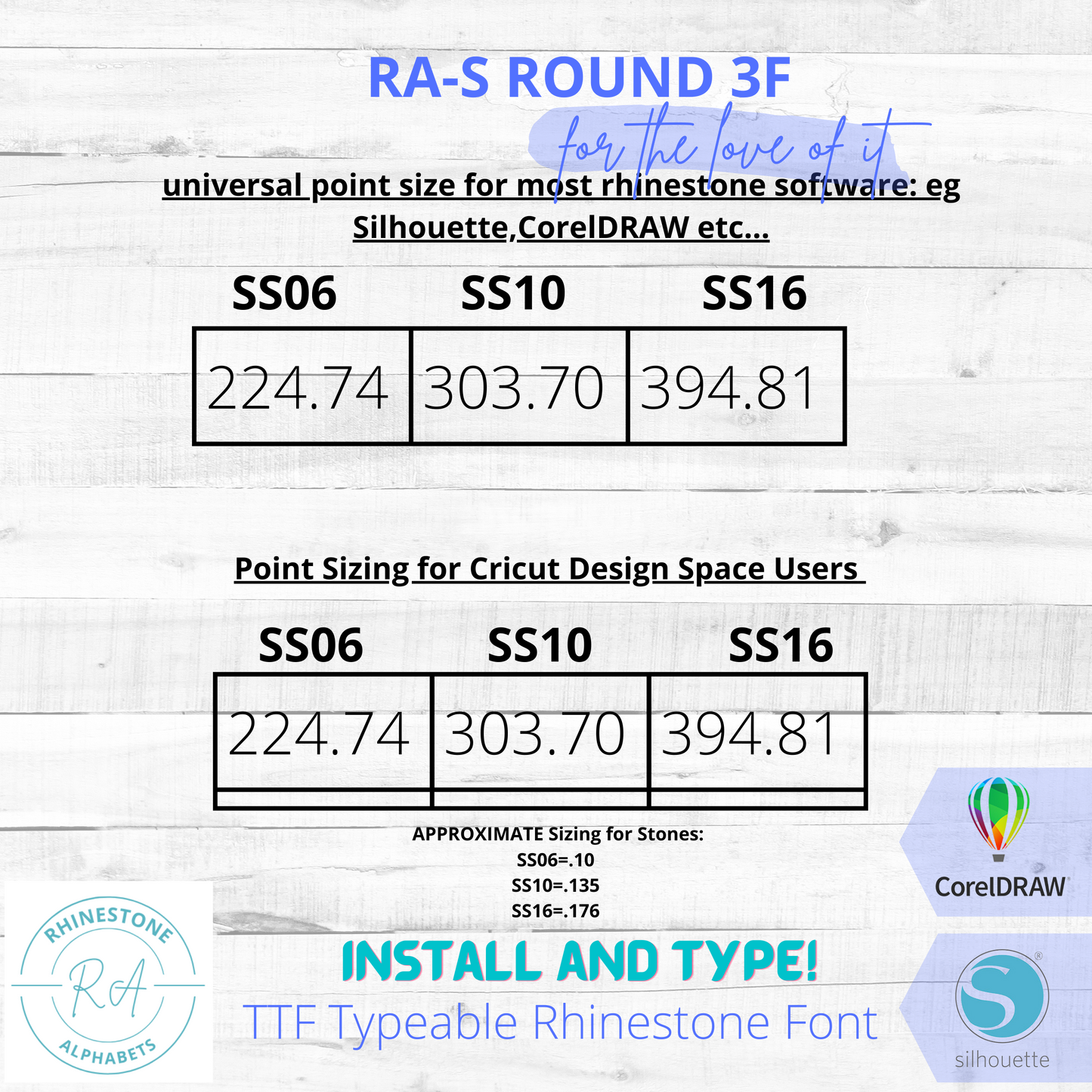 RA-S Round 3F  TTF/OTF Typeable Rhinestone 2 color font