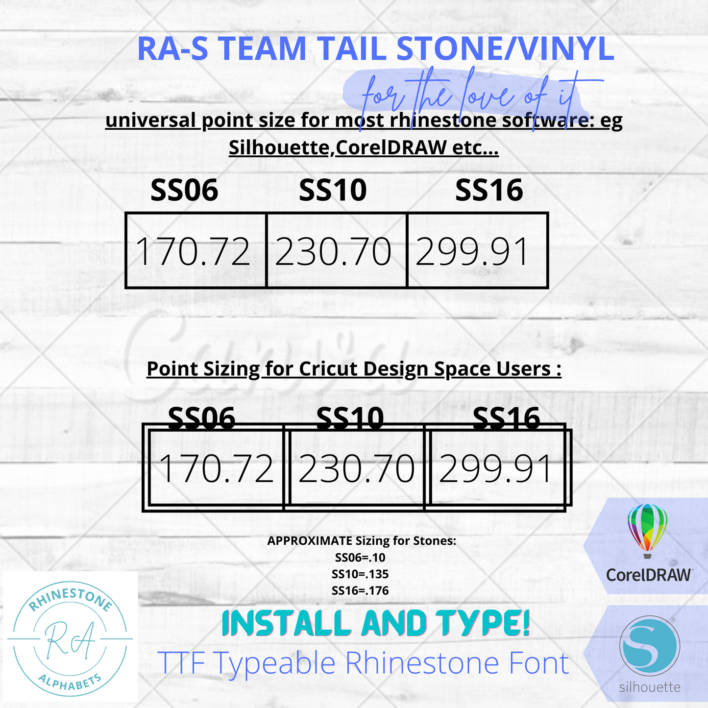 RA-S Team Tail TTF/OTF 2 color Combo Font: Stone and Vinyl :TTF Typeable Rhinestone Font