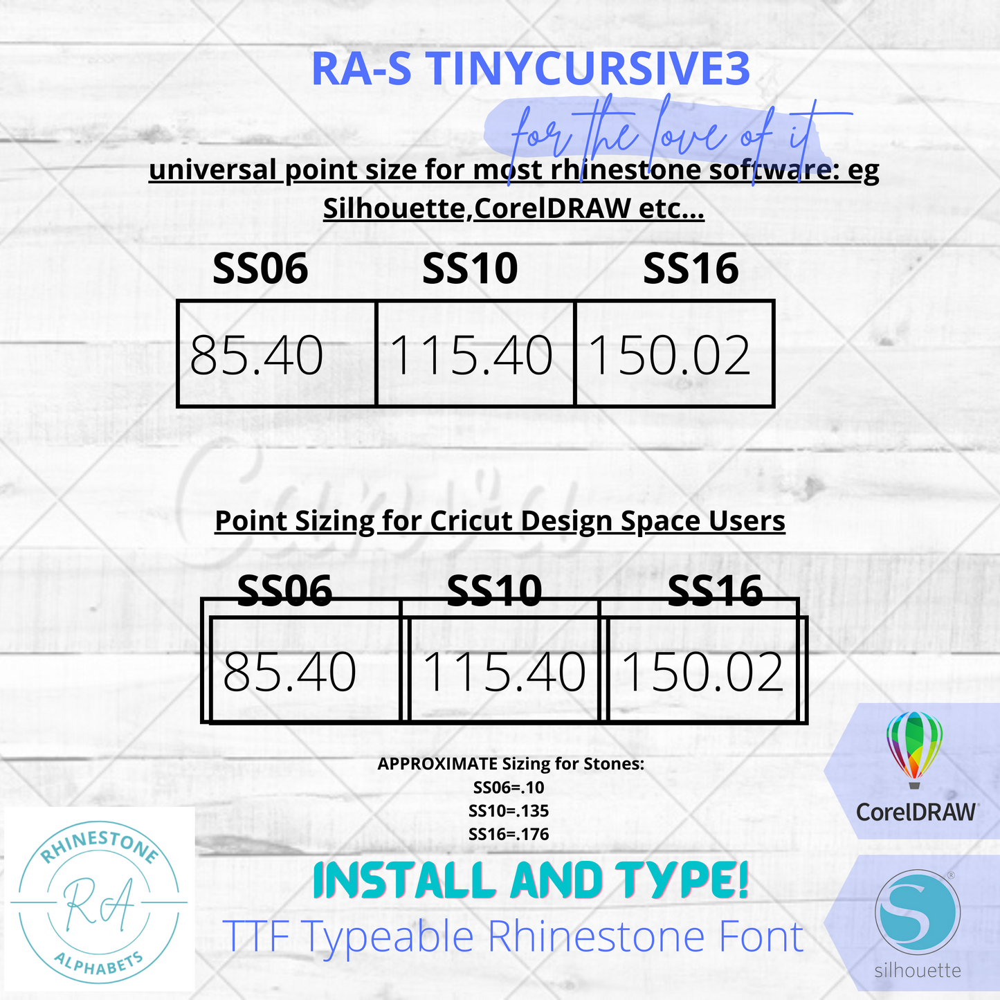 RA-S Tiny Cursive 3 :TTF Typeable Rhinestone Font