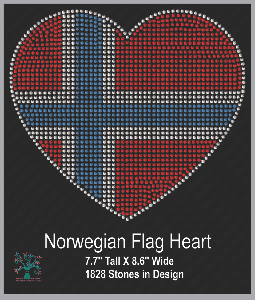 Norwegian Flag Heart ,TTF Rhinestone Fonts & Rhinestone Designs