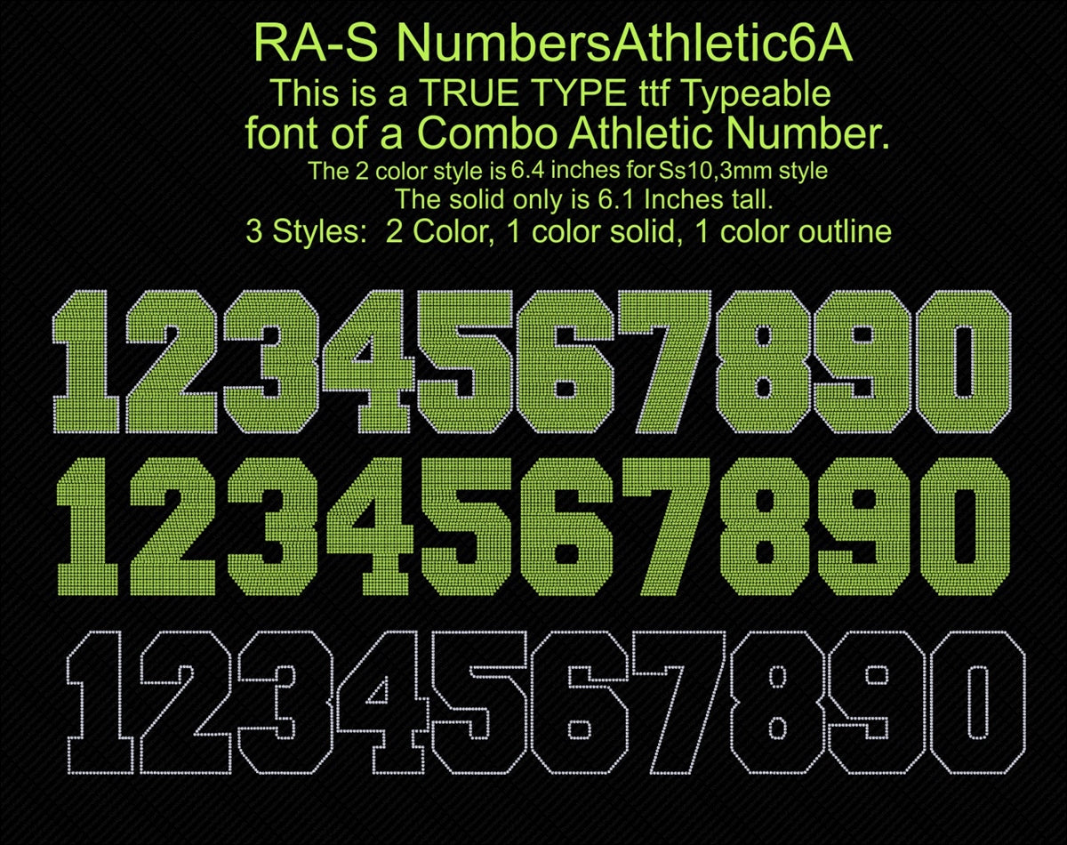 RA-S NumbersAthletic6A ,TTF Rhinestone Fonts & Rhinestone Designs