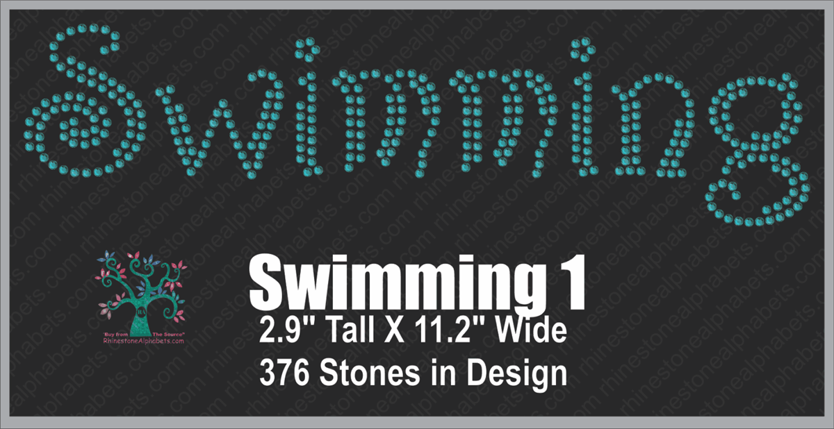 Swimming  Word 1 ,TTF Rhinestone Fonts & Rhinestone Designs