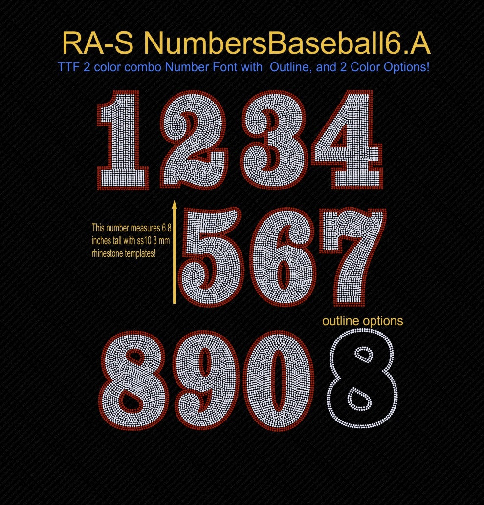 RA-S NumbersBaseball6A ,TTF Rhinestone Fonts & Rhinestone Designs