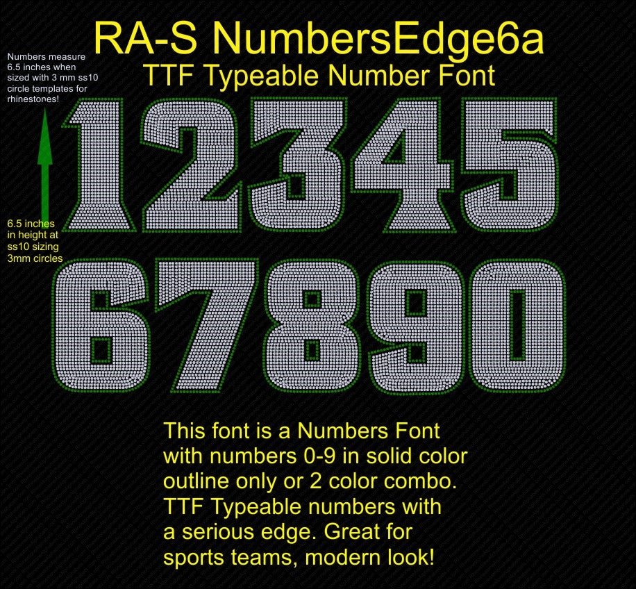 RA-S NumbersEdge6A ,TTF Rhinestone Fonts & Rhinestone Designs