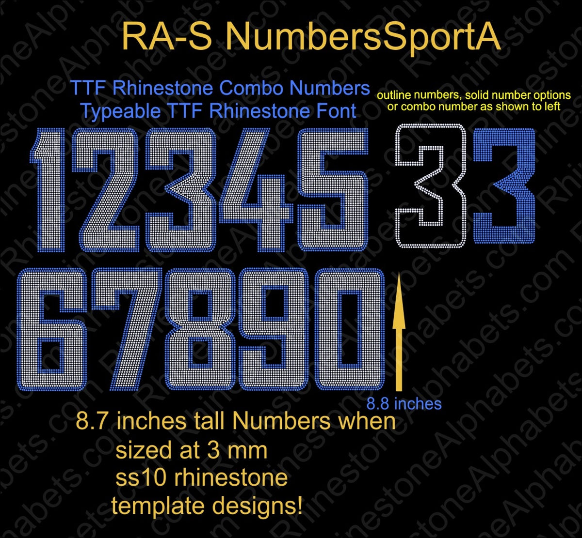 RA-S NumbersSport8A ,TTF Rhinestone Fonts & Rhinestone Designs