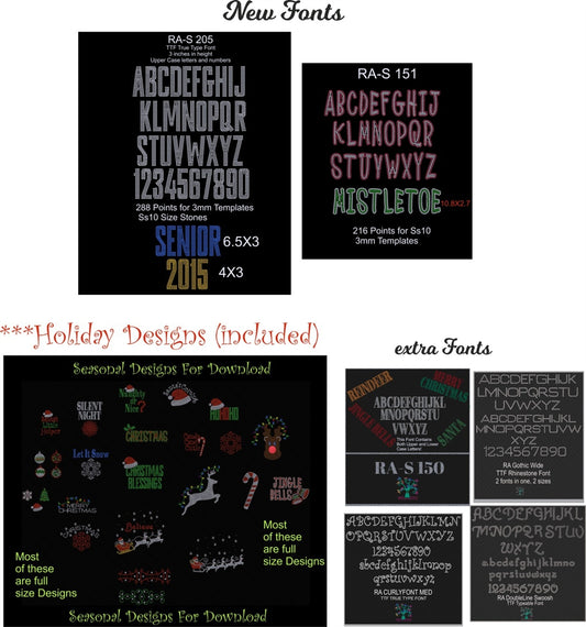 Holiday Deal 3 ,TTF Rhinestone Fonts & Rhinestone Designs
