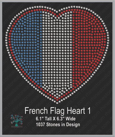 French Heart Flag 1 ,TTF Rhinestone Fonts & Rhinestone Designs