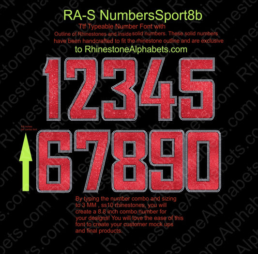 RA-S NumbersSport8B ,TTF Rhinestone Fonts & Rhinestone Designs
