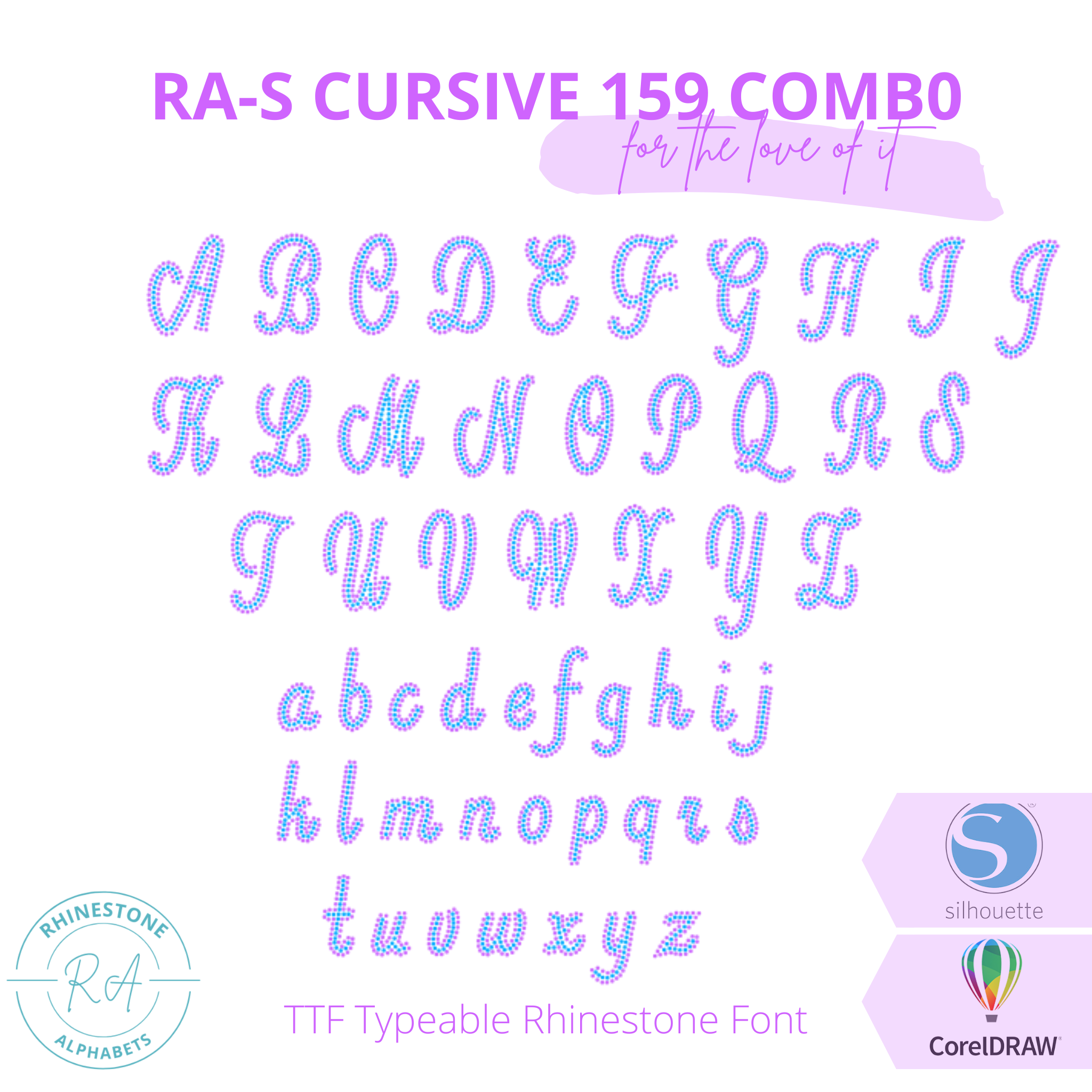 RA-S 159 Cursive Combo- Upper and Lower Case! TTF Rhinestone FONT ...