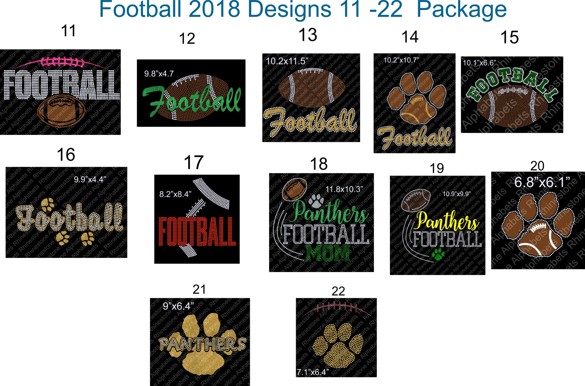 Football Pack Designs 11-22 2018 - RhinestoneAlphabets