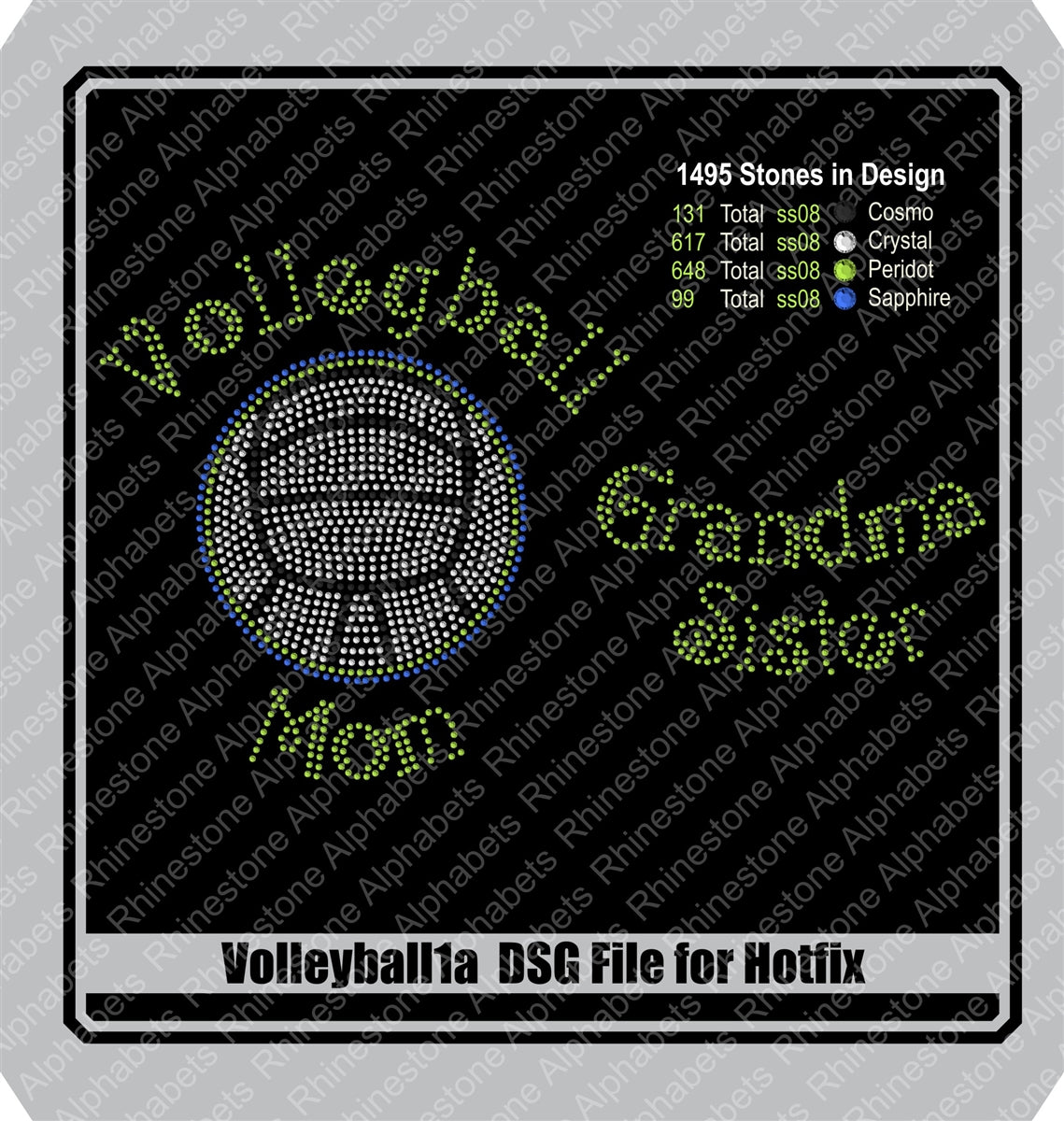 Volleyball 1a and b Hotfix DSG File Only! Rhinestone TTF  Alphabets and Rhinestone Designs