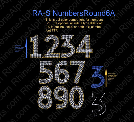 RA-S NumbersRound6A ,TTF Rhinestone Fonts & Rhinestone Designs