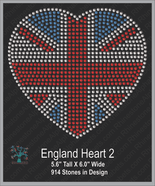 Great Britain: Flag Heart 2 (medium) ,TTF Rhinestone Fonts & Rhinestone Designs