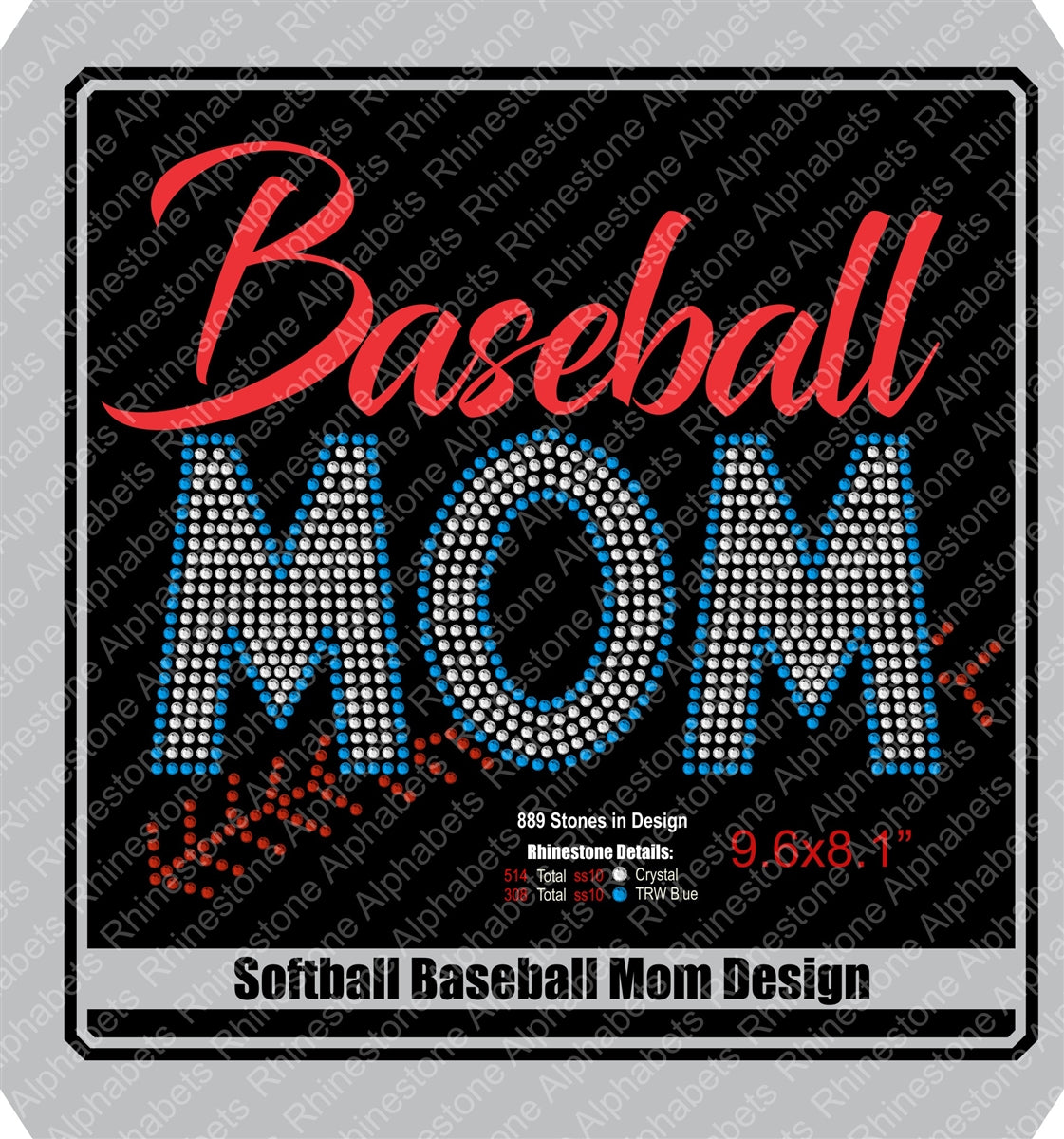 Baseball Softball Mom combo ,TTF Rhinestone Fonts & Rhinestone Designs